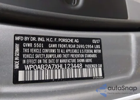 2017 Porsche Panamera 4S z USA, uszkodzony, nr VIN WP0AB2A7XHL123448